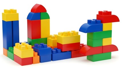 Colorful building blocks arranged in creative structures