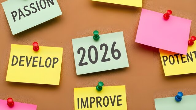 Inspirational vision board for 2026 with keywords