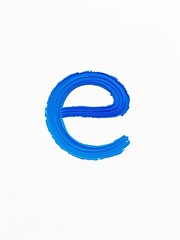 A single, perfectly formed letter 'e' rendered in smooth, vibrant blue paint on a white canvas ,  simple,  splash