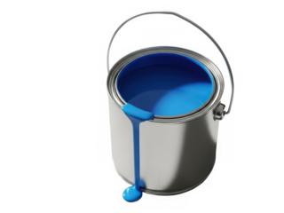 Open paint can with blue paint isolated on transparent background