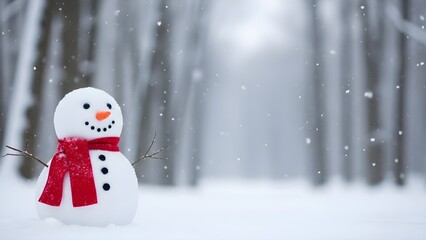Charming Snowman in a Winter Wonderland with Falling Snow.