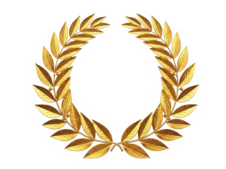 Golden laurel wreath isolated on transparent background