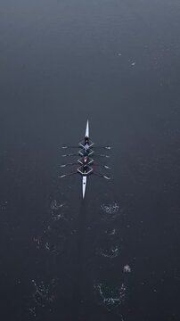 Quad Rowing through Gorge Narrows in the Morning Practice
