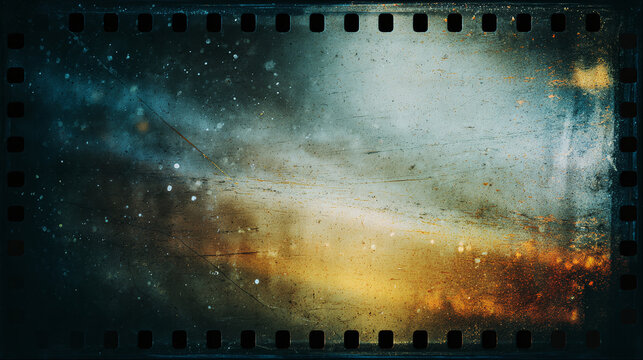 Cosmic dust on an aged film strip. A captivating blend of the cosmos and vintage aesthetic