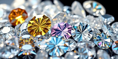 Gleaming diamond collection, various cuts and sizes,  diamond collection,  precious stones