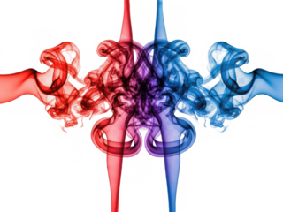 Colorful smoke swirls isolated on transparent background