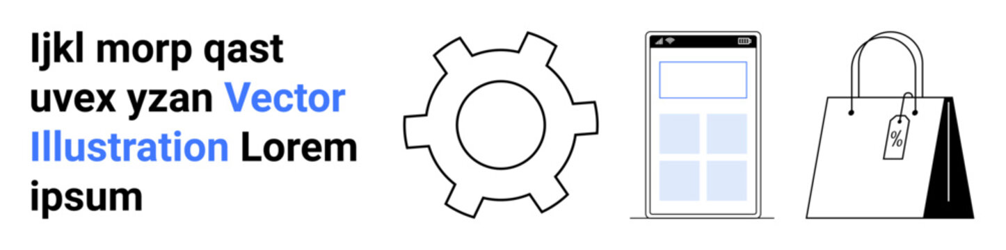 Interface gear, mobile interface, and shopping bag blend technology, innovation, and retail. Ideal for technology, UX design, mobile apps, e-commerce procurement business simple landing page