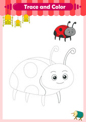 Obraz premium Handwriting Practice. Tracing lines and coloring animals for children. Vector Illustration