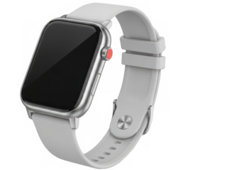 Modern smartwatch with silver strap isolated on transparent background