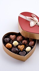 A beautifully arranged heart-shaped box filled with assorted chocolates, perfect for gifting on special occasions.
