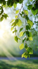 Fresh green leaves illuminated by sunlight, creating a serene and tranquil atmosphere with soft background lighting.