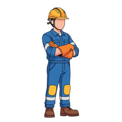 Fototapeta premium Industrial Worker in Blue Uniform and Yellow Hard Hat