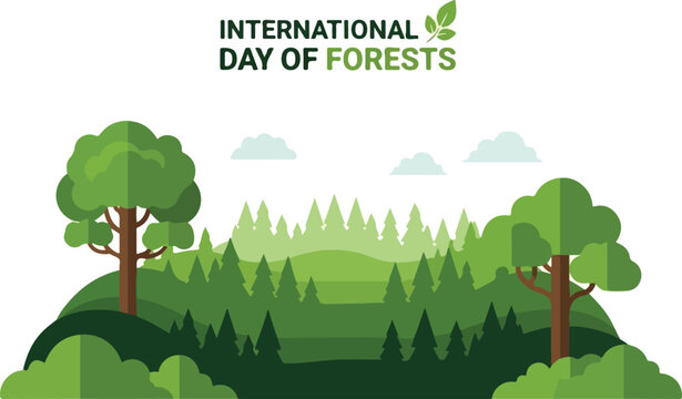 Celebration of International Day of Forests with lush green trees and forest landscape illustration - Powered by Adobe