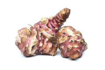 Group Of Pinkish Jerusalem Artichokes Tubers On White Background For Health Food And Cooking