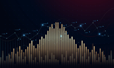 Financial chart with stock price bars and graph lines supporting trade analysis and profit planning. Stock market graph showing index movement, financial trends, and price analysis