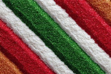 Glittery diagonal garland stripes in red white green and gold for festive decoration
