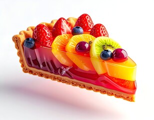 A vibrant fruit tart slice with strawberries, kiwi, and oranges