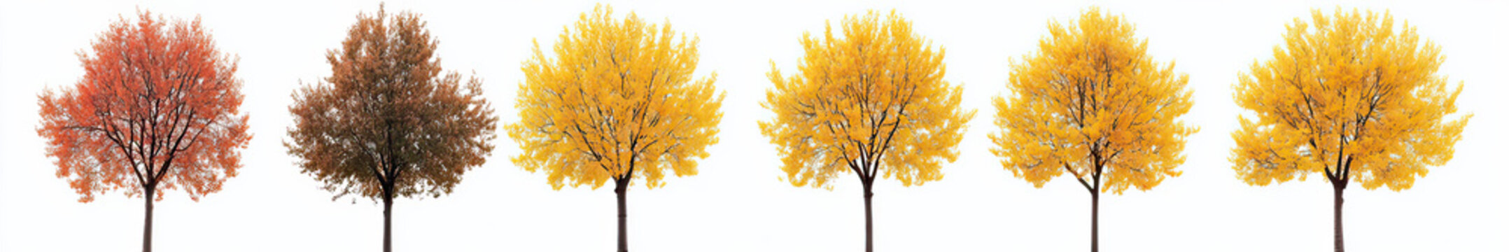 Front view of Chinese tallow trees with seasonal red and yellow foliage