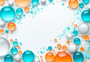 Bright orange, blue, and gray bubbles on white background create vibrant and playful atmosphere, perfect for various creative projects