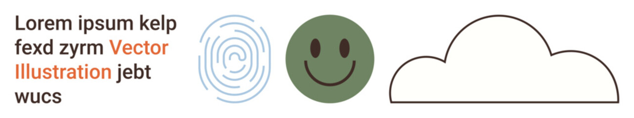 Fototapeta premium Identity verification, digital security, emotions, communication, climate, and technology. A fingerprint, happy face and cloud symbol . Identity and digital security concepts