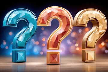 Colorful, Glowing Question Marks Floating in Geometric Shapes Create Mystery and Creative Inspiration