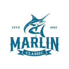 Classic Marlin Fish Logo Vintage Nautical Emblem Vector