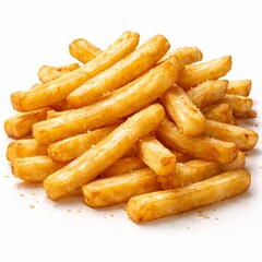 Golden French fries piled together, crisp textured surface, subtle oil gloss, soft interior highlights, rounded 3D volume, layered arrangement, soft studio lighting