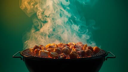 Cooking Pot With Steam Rising In Dark Kitchen