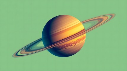 Saturn Planet With Rings Isolated On Green