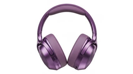 Purple overear headphones with cushioned ear cups and headband isolated on transparent background