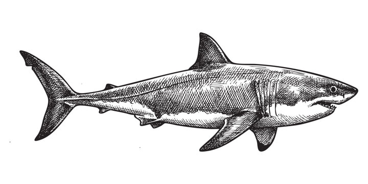 Great white shark Vintage Engraving Style Illustration