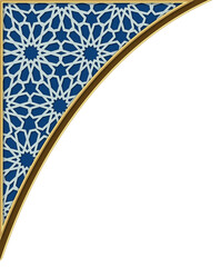 Islamic Geometric Pattern Corner Element - Blue and Gold
