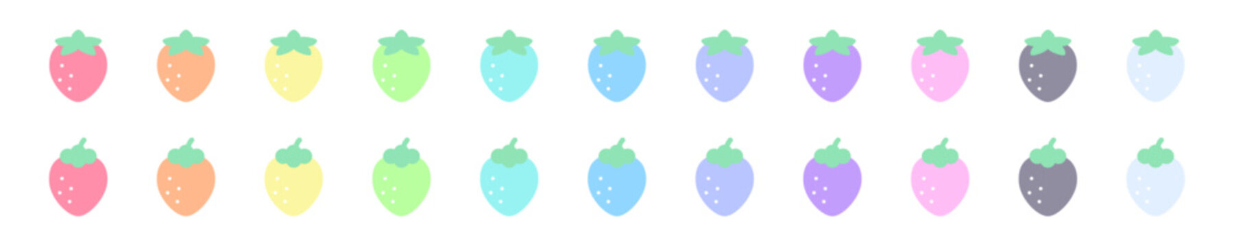 カラフルないちごのイラストセット パステルカラー 2種類のヘタ バリエーション