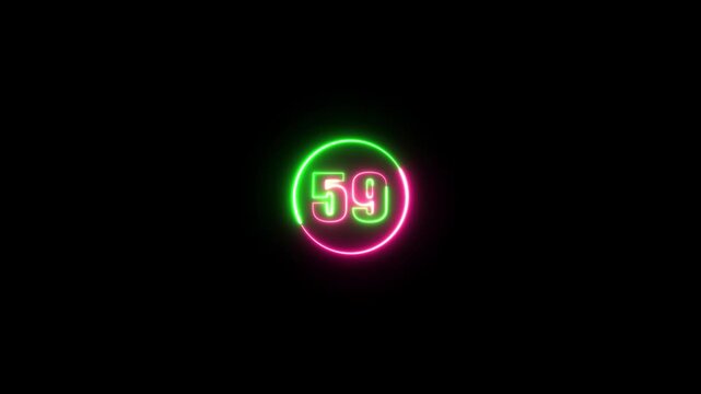 Animation of glowing neon line red and green color number 59 text animation. Glowing Neon numbers animation .