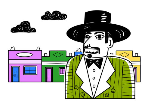Colorful Cartoon Illustration of the Homem da Meia-Noite (Midnight Man), Iconic Giant Figure from Olinda Carnival in Brazil