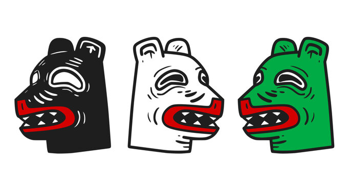 Three Traditional Ala Ursa Carnival Masks in Black, White and Green Representing Northeastern Brazilian Folklore