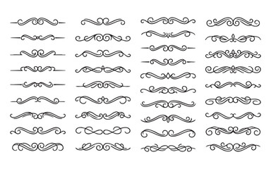 Set of Vintage Calligraphic Floral Dividers and Text Separators