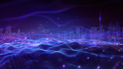 Abstract digital cityscape with glowing lines and futuristic vibe - Powered by Adobe