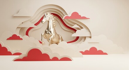 Majestic Hores Amidst Auspicious Clouds Artistic Background, Layer Art