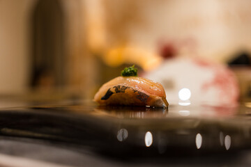 Delicious Hamachi Sushi. Japanese traditional and luxury meal.