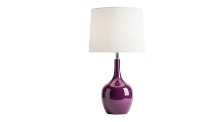 Purple table lamp with white shade on transparent background