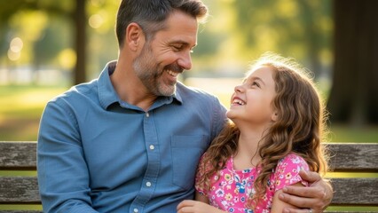 Fototapeta premium Joyful father and daughter bonding together in a sun-drenched park creating cherished memories