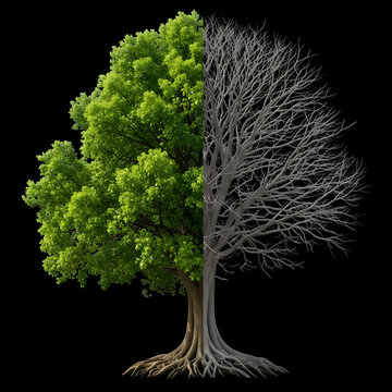 Tree split between life and death