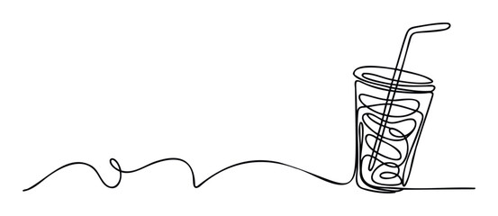 A refreshing beverage outline perfect for cafe menus, juice bar promotions, and healthy drink advertisements requiring a sleek minimalist graphic.