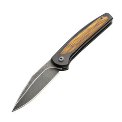 Obraz premium Detailed View of Pocketknife with Brown Wooden Handle and Textured Steel Blade Isolated on Transparent Background