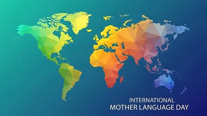 Colorful polygonal map of the americas with a gradient from green to red and text below