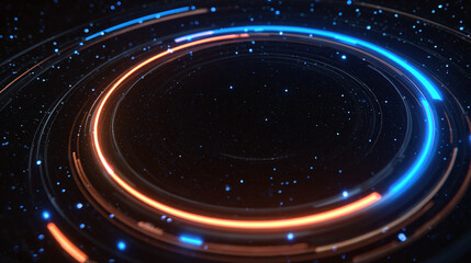 Abstract spiral with vibrant orange and blue neon lights creating a futuristic look