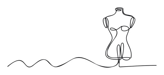 Stylish continuous single line drawing of a sophisticated female dress form ideal for modern apparel brand identity and textile business marketing campaigns.