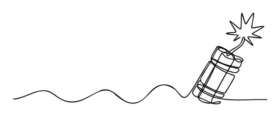Minimalist continuous line drawing depicting a lit dynamite stick with an explosive spark, representing urgency and highstakes situations for impactful visuals and messaging.