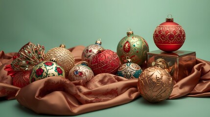 Christmas Ornaments And Fabric Decoration Background